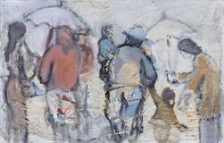 Two paintings: people in town - image 1