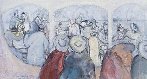 Two paintings: people in town - image 2
