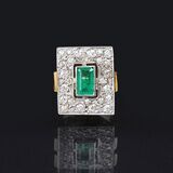 An Art-déco Emerald Ring with Old Cut Diamonds - image 1