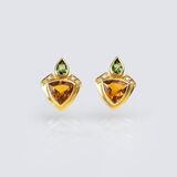 A Pair of Citrine Period Earstuds with small Diamonds - image 2