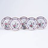 A Set of 5 Faience Plates with Peonies and Prunus