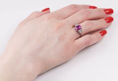 A Natural Pink Sapphire Ring with Diamonds - image 3