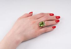 A Cocktail Ring with Peridot and Diamonds - image 3