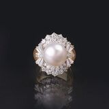 A Southsea Pearl Ring with Diamonds - image 1