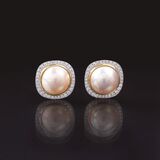 A Pair of Mabé Pearl Diamond Earrings - image 1