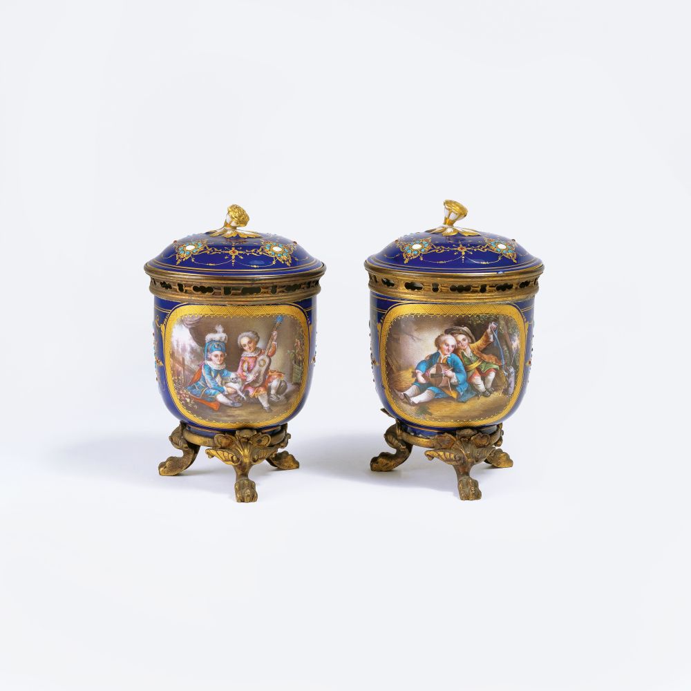 A Pair of Potpourri Lidded Vessels with Children's Genre
