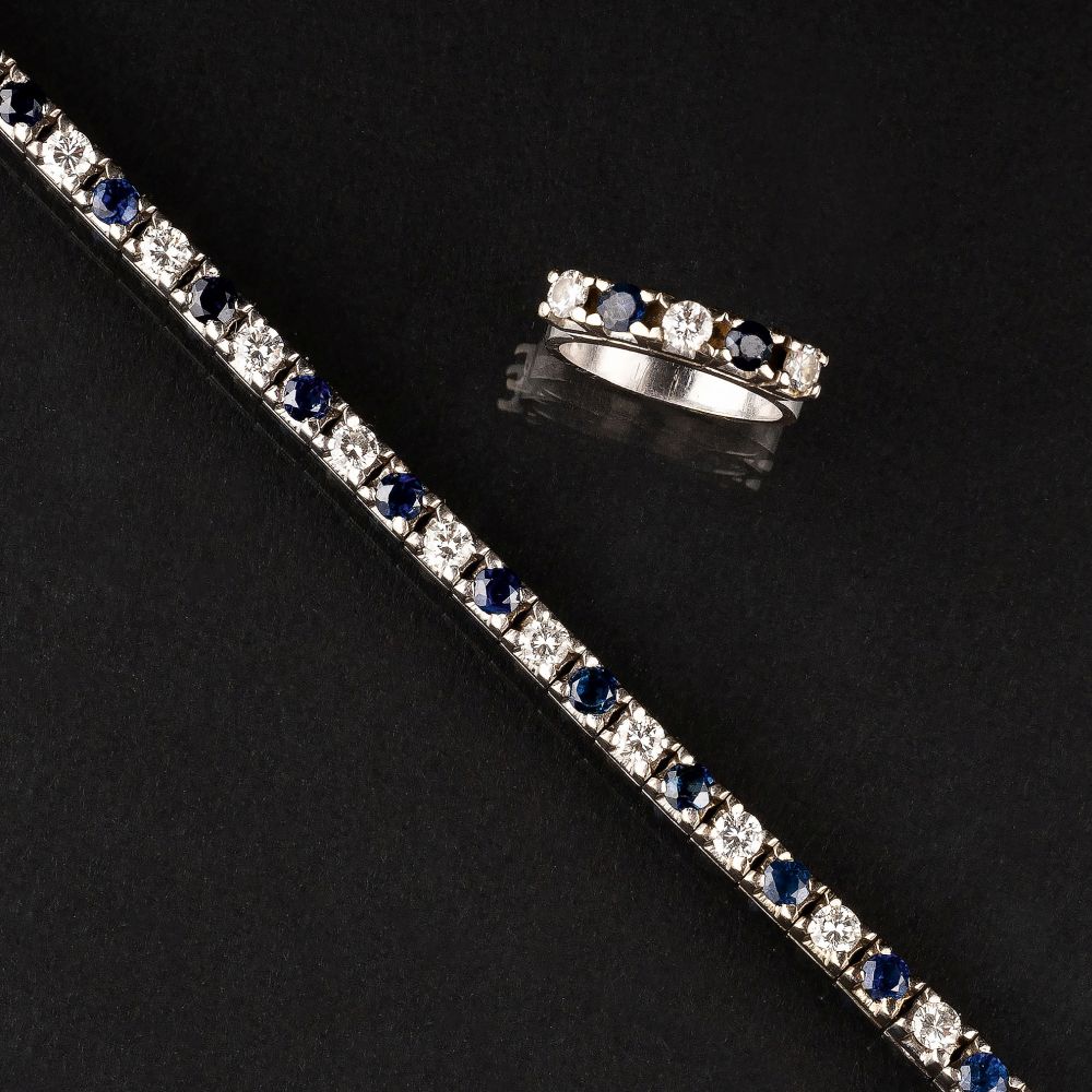 Saphir-Brillant-Tennisarmband mit passendem Ring Saphir-Brillant-Tennisarmband mit passendem Ring