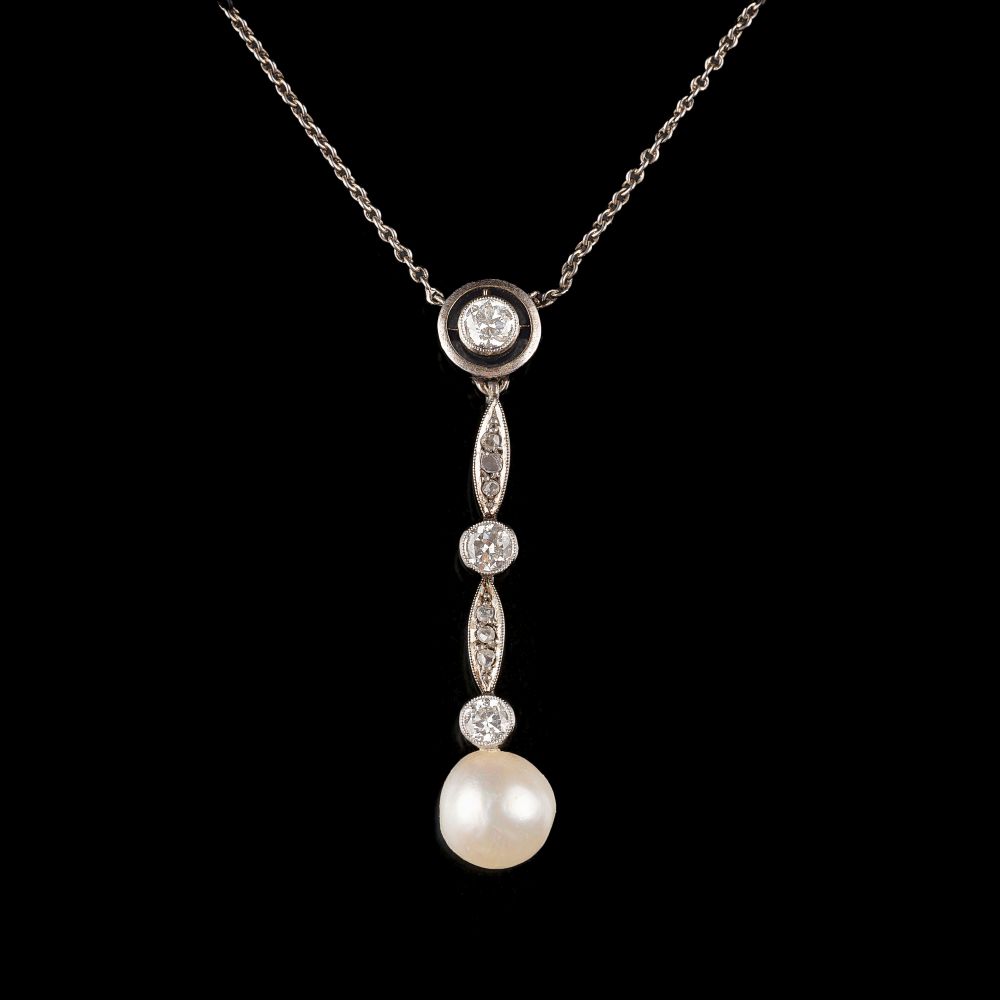Art-déco Diamant-Perl-Anhänger an Kette Art-déco Diamant-Perl-Anhänger an Kette