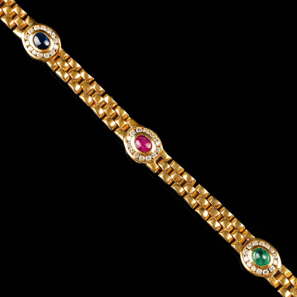 Panzerarmband mit Farbedelsteinen und Brillanten Panzerarmband mit Farbedelsteinen und Brillanten
