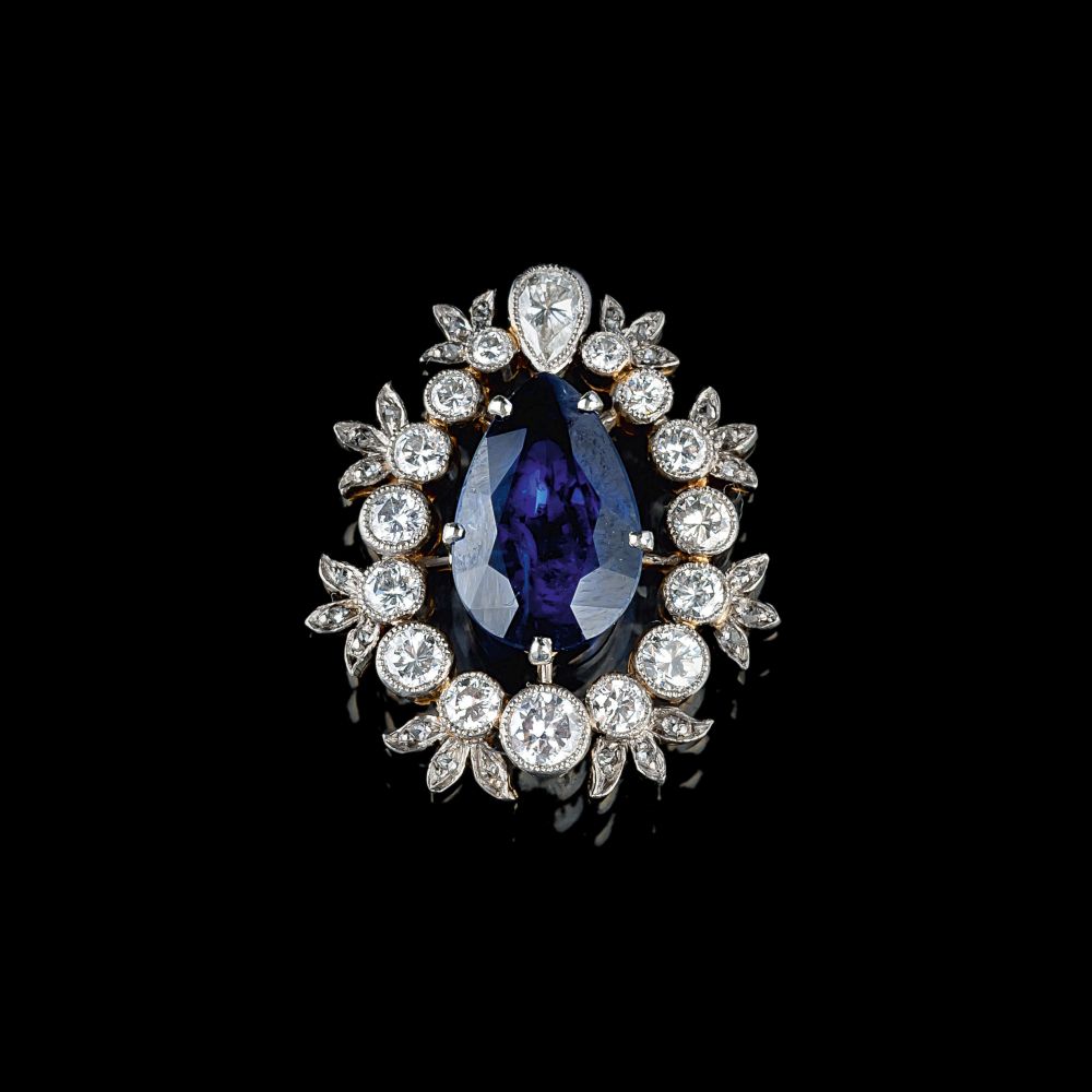 Seltene Art-déco Diamant Parure mit natürlichem Saphir-Tropfen - Bild 4