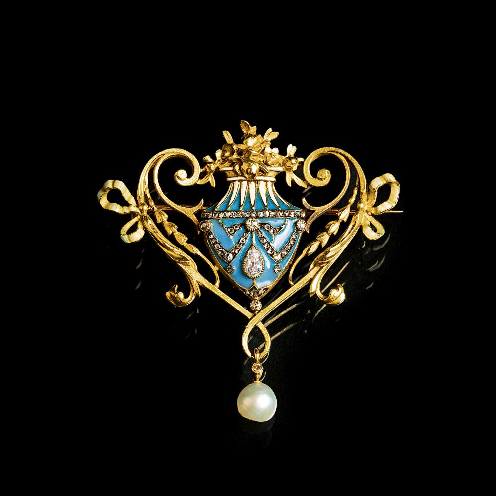 Lucien Gautrait - Belle Epoque Emaille-Diamant-Brosche Belle Epoque Emaille-Diamant-Brosche
