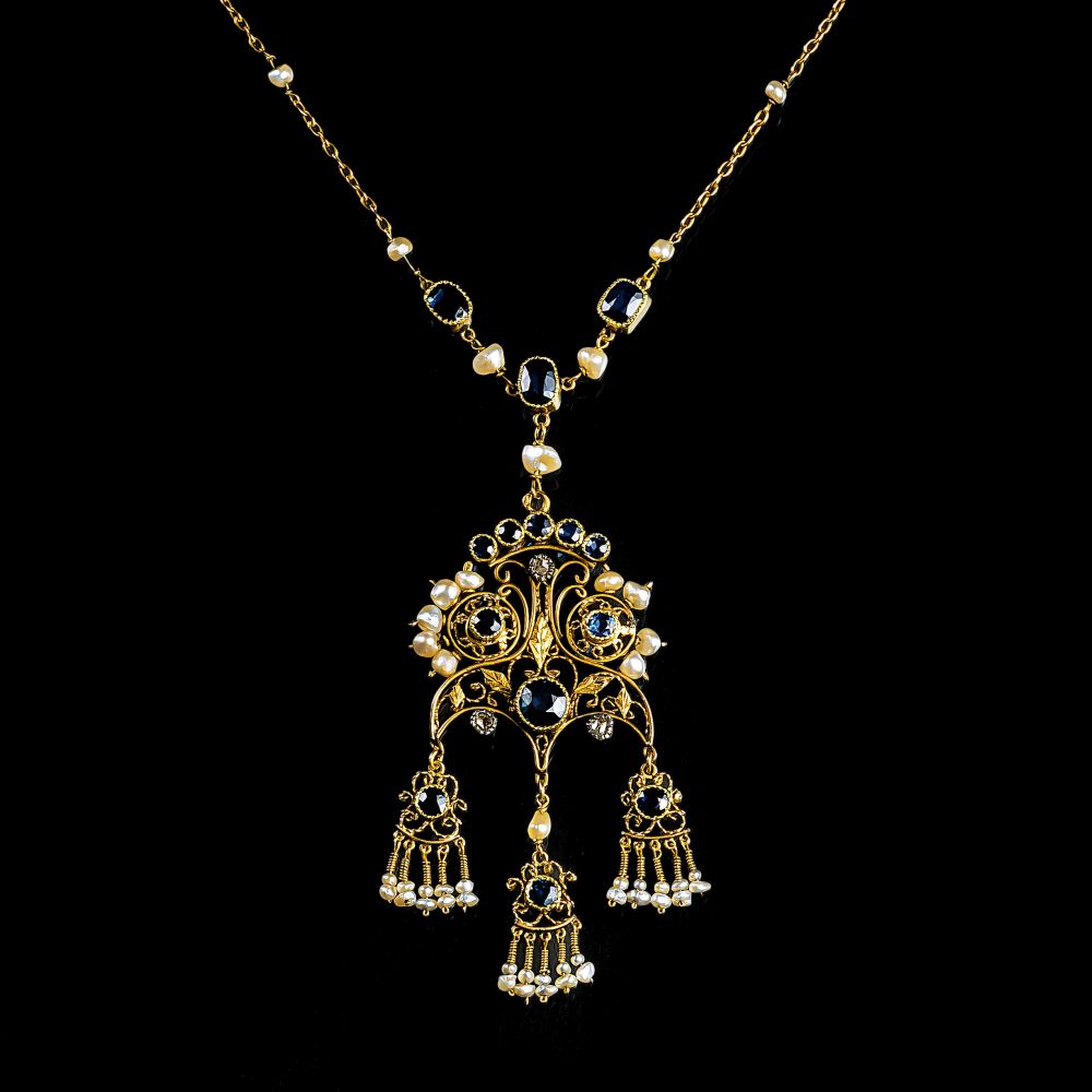 Napoleon III Saphir-Collier mit Saatperlen Napoleon III Saphir-Collier mit Saatperlen