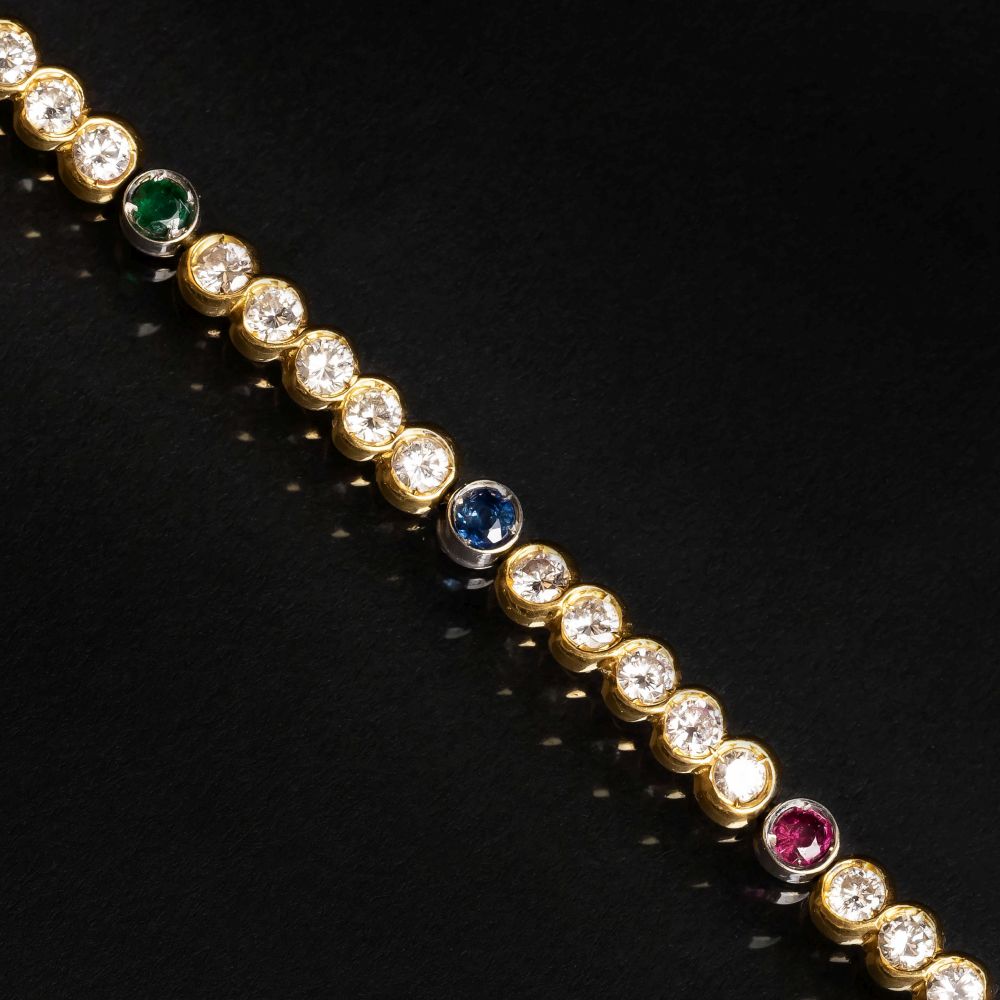 Brillant-Armband mit Saphiren, Rubinen und Smaragden Brillant-Armband mit Saphiren, Rubinen und Smaragden
