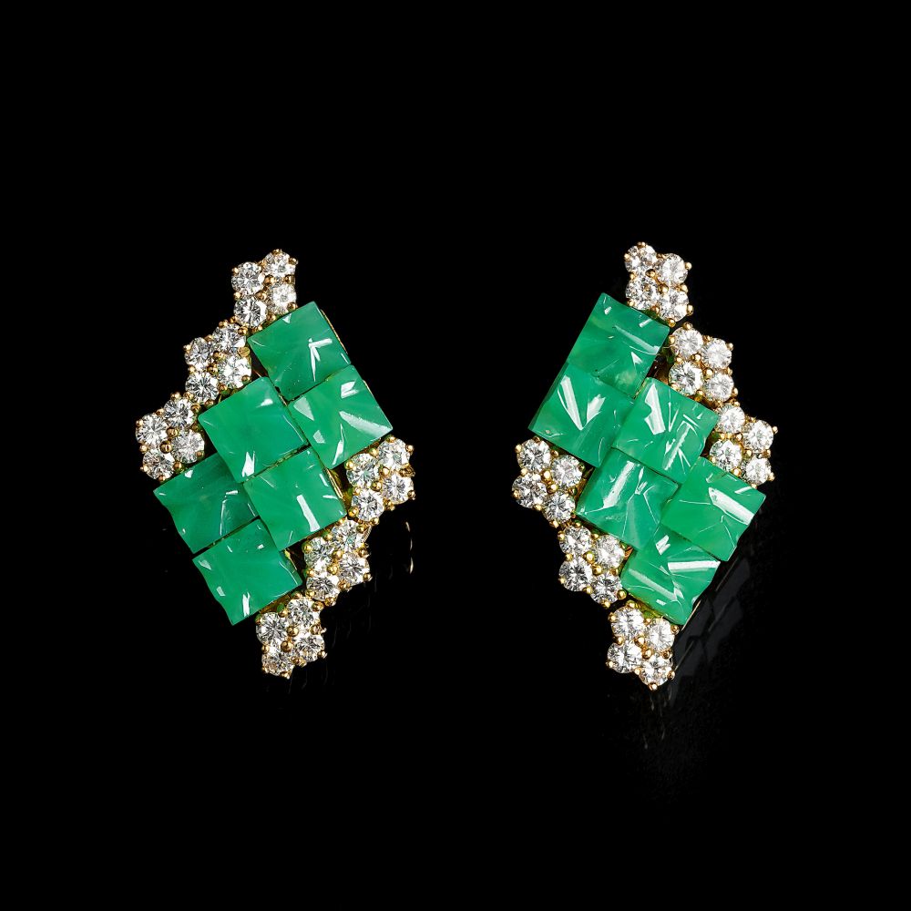 Juwelier Wilm - Paar Chrysopras-Brillant-Ohrringe Paar Chrysopras-Brillant-Ohrringe