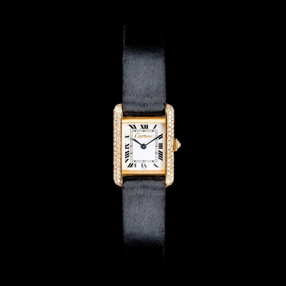 Cartier - Damen-Armbanduhr mit Diamanten 'Tank' Damen-Armbanduhr mit Diamanten 'Tank'