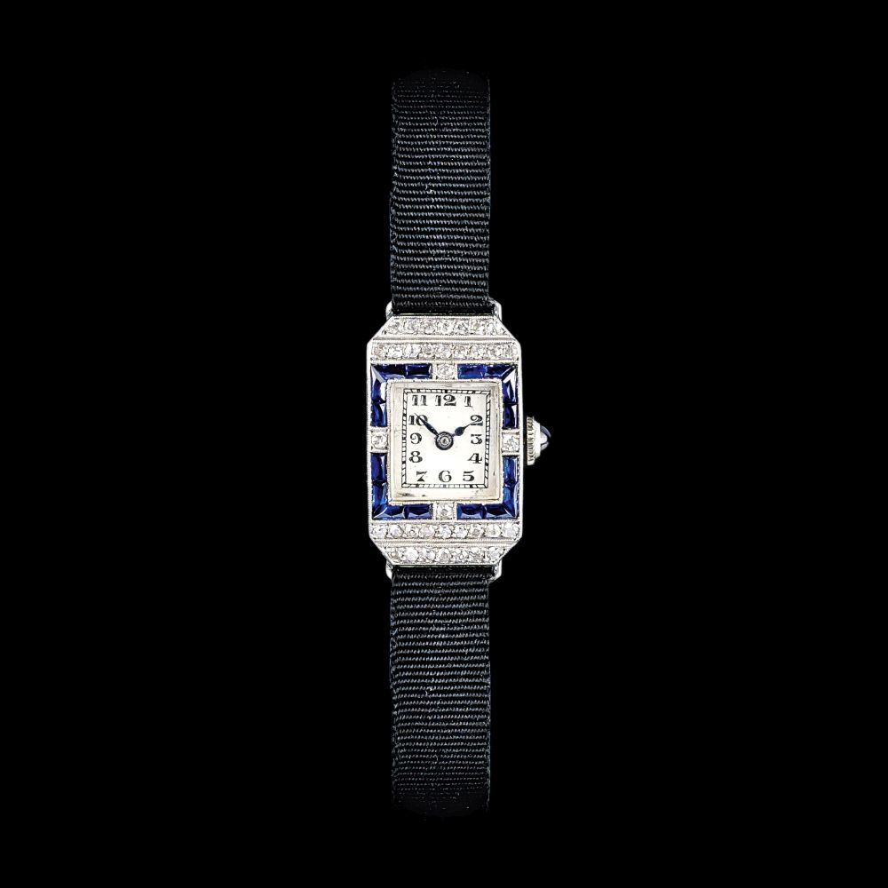 Art-déco Damen-Armbanduhr mit Edelstein-Besatz Art-déco Damen-Armbanduhr mit Edelstein-Besatz