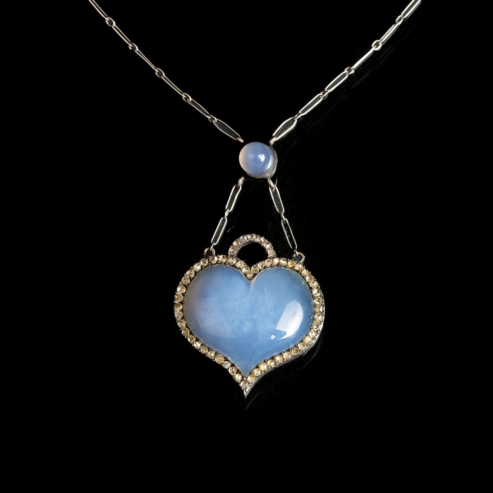 Jugendstil Collier 'Herz' mit Mondstein und Diamanten Jugendstil Collier 'Herz' mit Mondstein und Diamanten