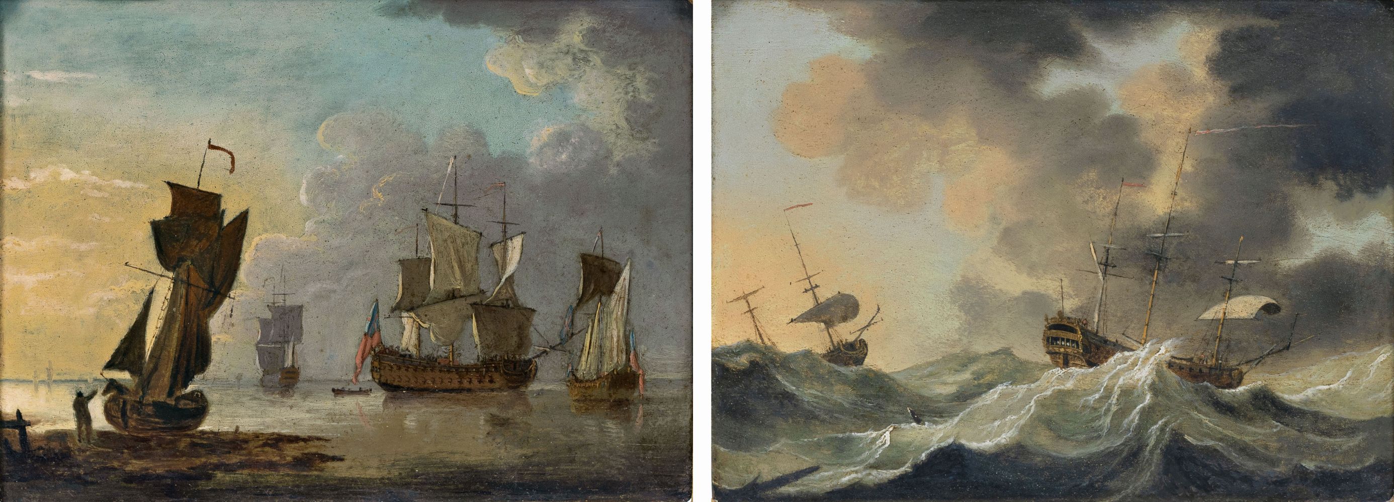 Niederländischer Marinemaler, tätig Mitte 18. Jh. - Companion Pieces: Ships in a Gale and in a Calm Companion Pieces: Ships in a Gale and in a Calm