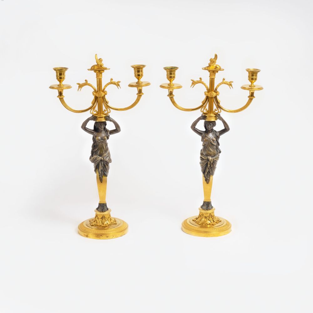 Paar exzellenter Empire-Kandelaber mit Karyatiden in der Art des Claude Galle (1758-1815) Paar exzellenter Empire-Kandelaber mit Karyatiden in der Art des Claude Galle (1758-1815)