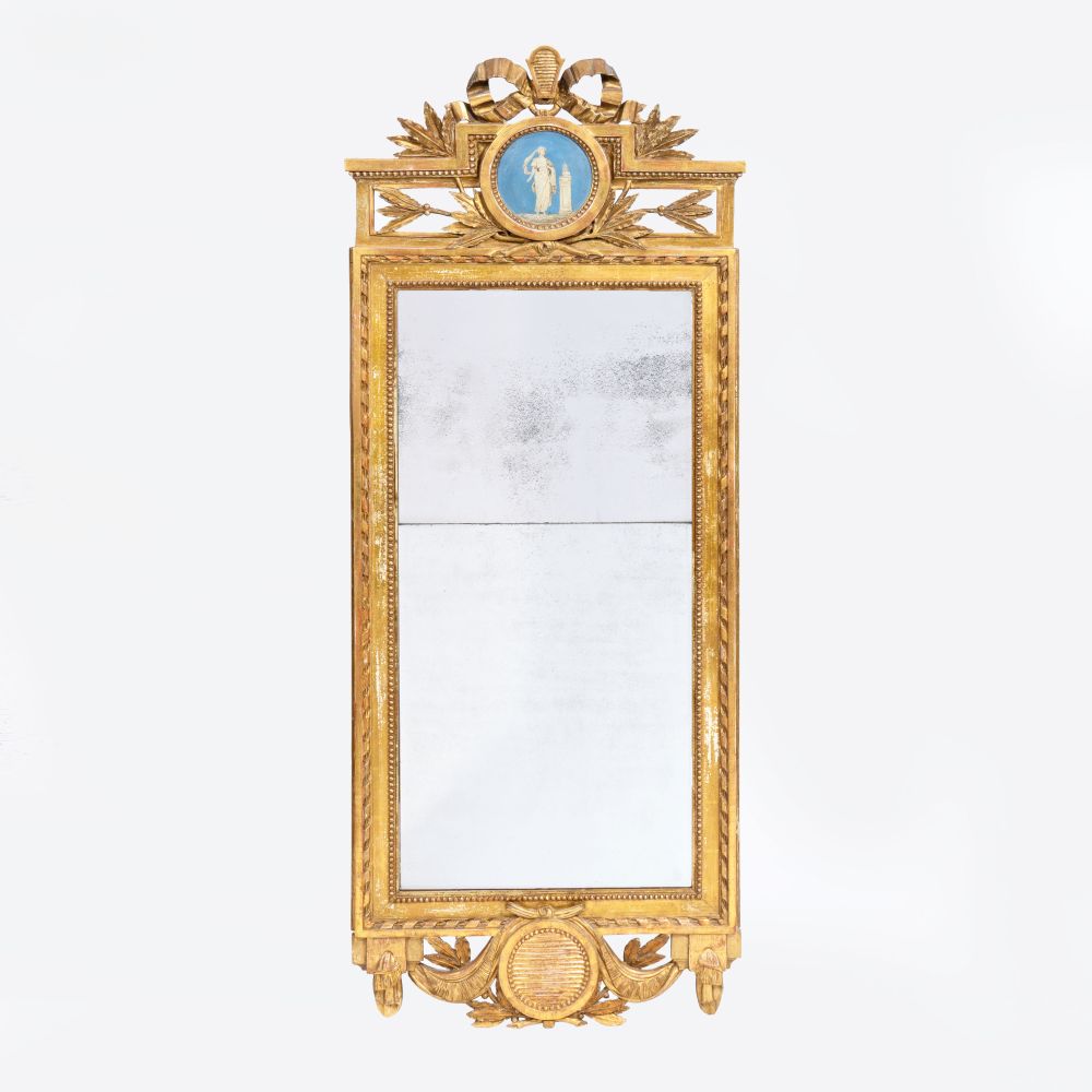A Louis XVI Mirror with Figure Tondo A Louis XVI Mirror with Figure Tondo