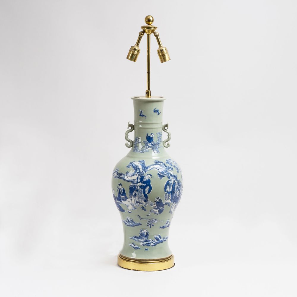 Große chinesische Vasenlampe mit Gartenszene - Bild 2