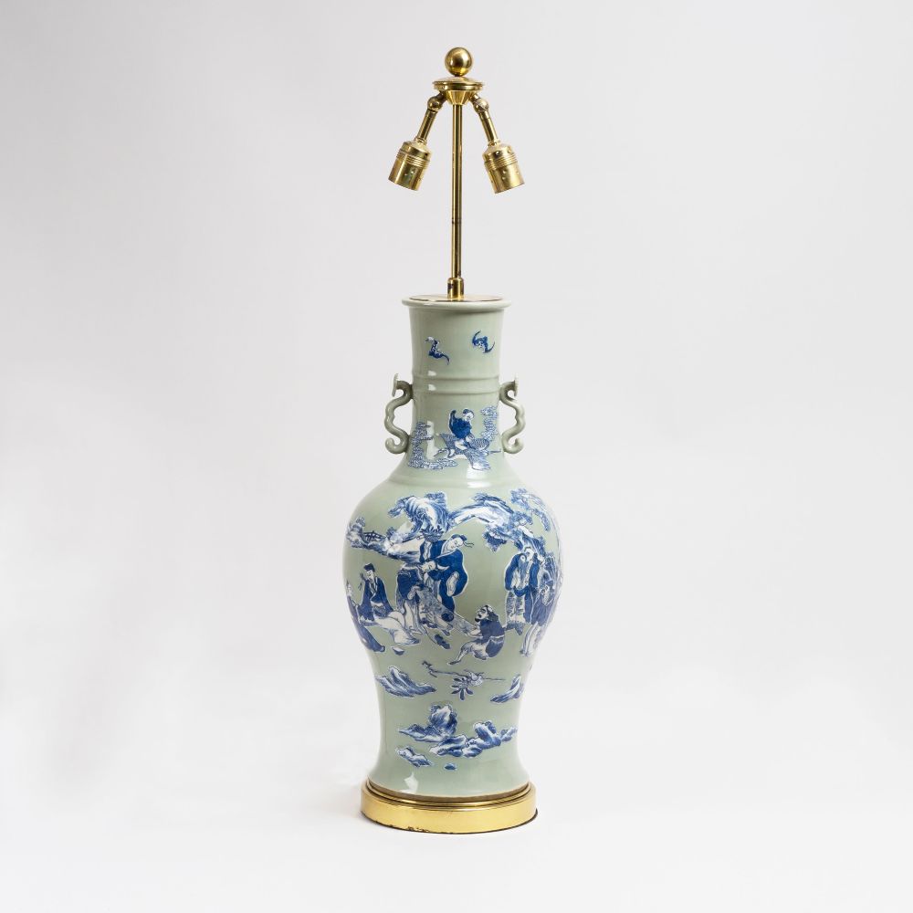 A Large Chinese Vase Lamp with Figural Garden Scene - image 2