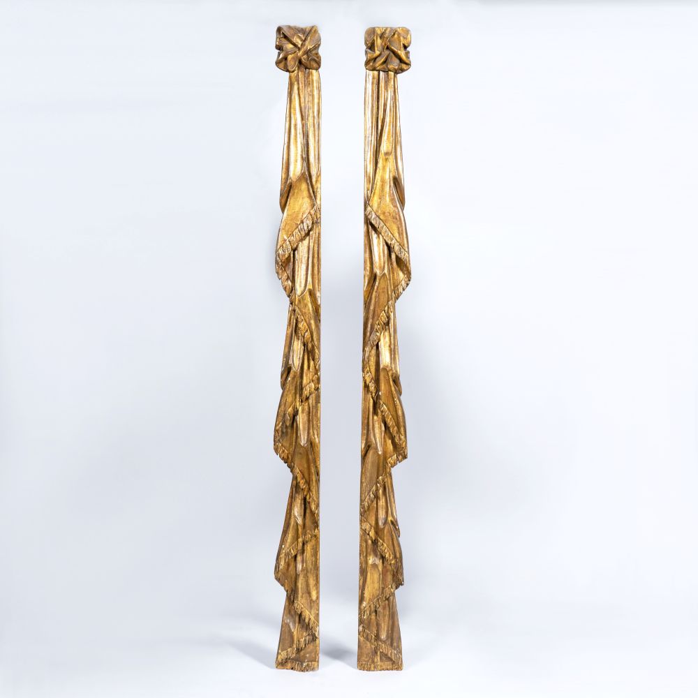 A Pair of Wooden Decorations 'Fabric Drapery' A Pair of Wooden Decorations 'Fabric Drapery'