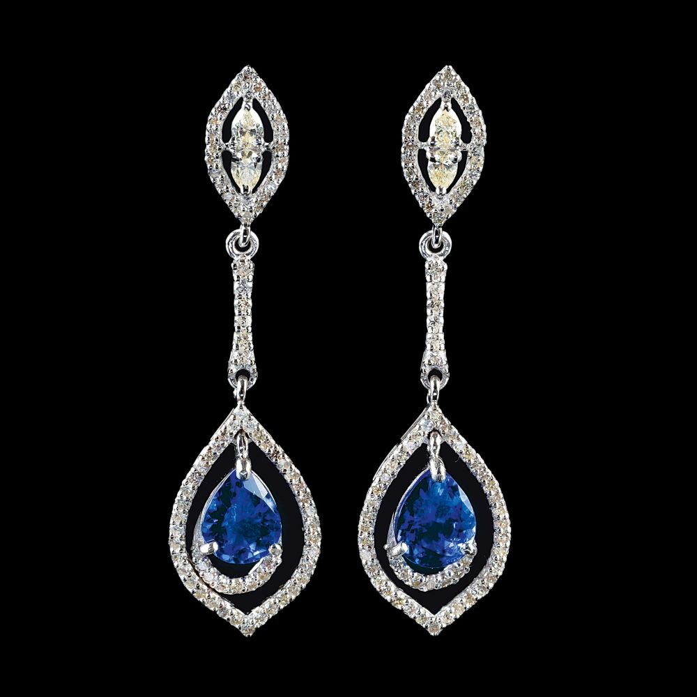 Paar Tansanit-Diamant-Ohrhänger Paar Tansanit-Diamant-Ohrhänger