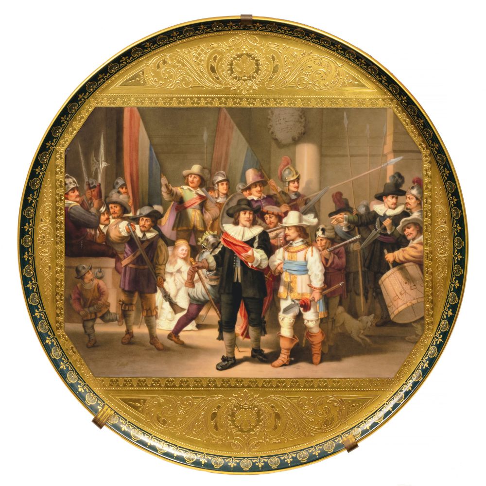 A Large Round Porcelain Plaque 'Die Nachtrunde' A Large Round Porcelain Plaque 'Die Nachtrunde'