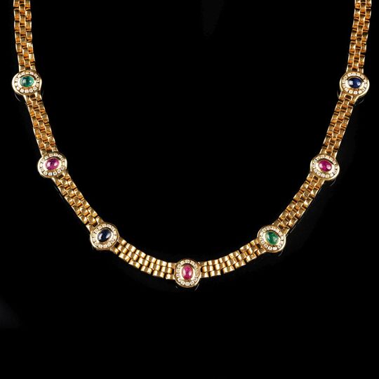 A Necklace with Gemstones and Diamonds