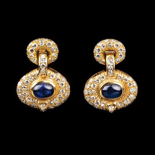 A Pair of Sapphire Diamond Earrings