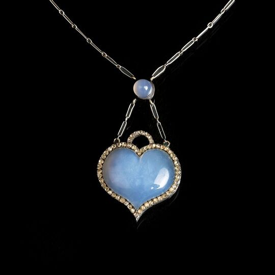 An Art Nouveau 'Heart' Necklace with Moonstone and Diamonds