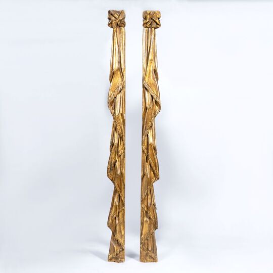 A Pair of Wooden Decorations 'Fabric Drapery'