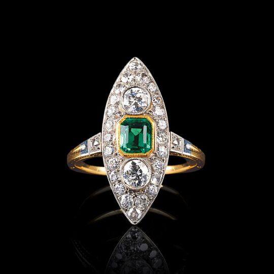 Art-déco Diamant-Smaragd-Ring