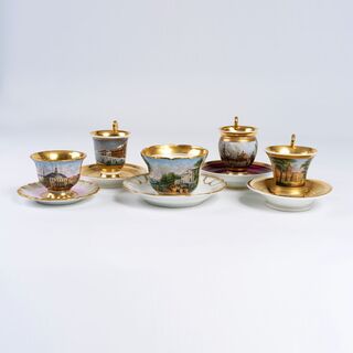 A Set of 5 Biedermeier Cups with Views of Hamburg and Berlin
