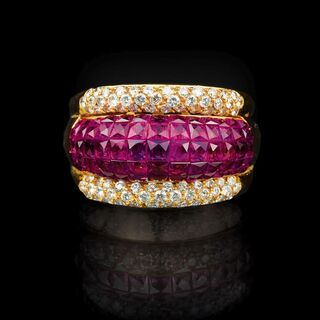 A Ring with Ruby Carrées and Diamonds