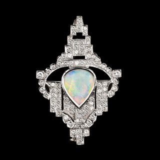 An Opal Diamond Brooch in Art-déco Style