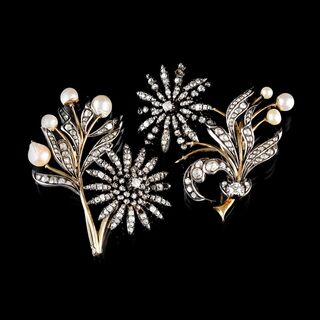 Two Victorian Diamond Pearl Brooches