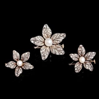 Drei Viktorianische Diamant-Perl-Blütenbroschen