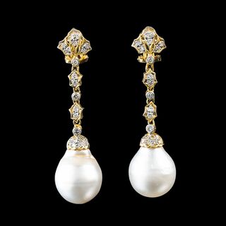 A Pair of Southsea Pearl Diamond Earrings
