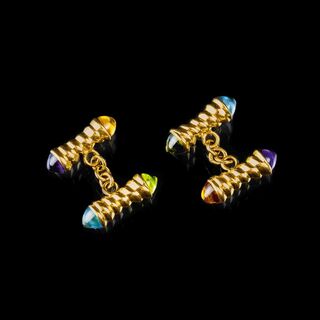 Paar Manschettenknöpfe mit Farbstein-Besatz
