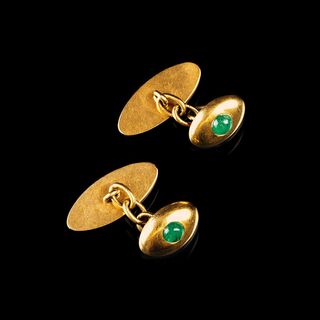 A Pair of Cufflinks with small Emeralds