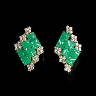 A Pair of Chrysopras Diamond Earrings
