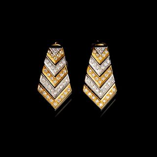 A Pair of Bicolour Diamond Earrings