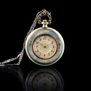 Longines - Art Nouveau Damen-Anhängeruhr mit Transluzid-Emaille und Diamanten Art Nouveau Damen-Anhängeruhr mit Transluzid-Emaille und Diamanten