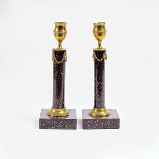 A Pair of Gustavian Blyberg Porphyry Candlesticks