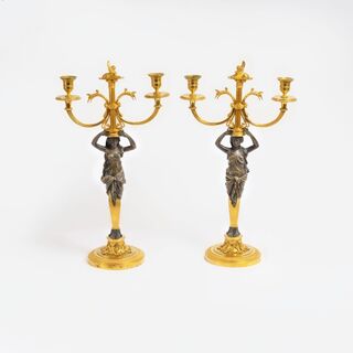 A Pair of Fine Empire Candelabras with Caryatids in the Manner of Claude Galle (1758-1815)