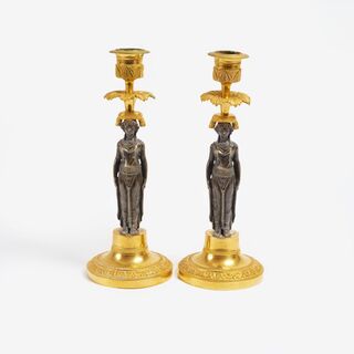 A Pair of Excellent Empire Candlesticks with Caryatids in the Manner of Claude Galle (1758-1815)