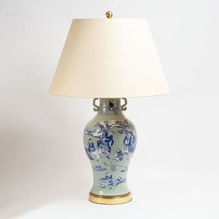 A Large Chinese Vase Lamp with Figural Garden Scene