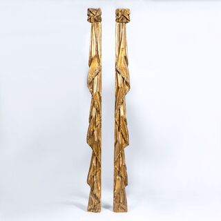 A Pair of Wooden Decorations 'Fabric Drapery'